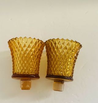 2 Glass Votive Candle Cups Peg Holders Home Interior Amber Cup Diamond Homco