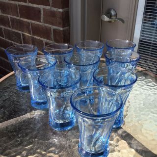 Set Of 10 Fostoria Jamestown Blue 10oz.  Flat Tumblers Vintage Glasses Euc 5.  25”h