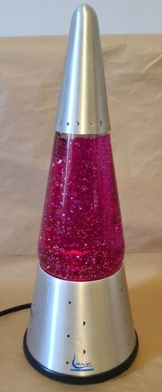 Read Vintage Lava Motion Lamp Wizard Purple Pink Glitter Moon Stars 15 "