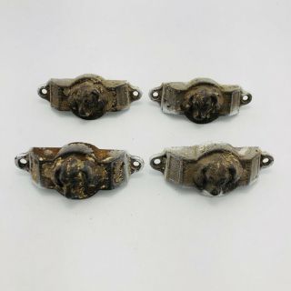 Set Of 4 Vintage Cast Iron Dog Head Bin Drawer Pulls Handles