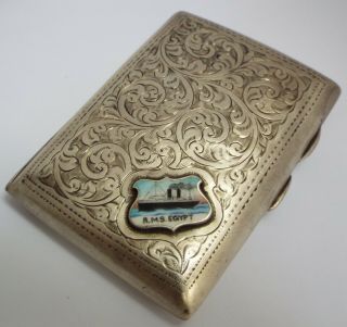 Rare English Antique 1912 Sterling Silver & Enamel Cigarette Case Rms Egypt