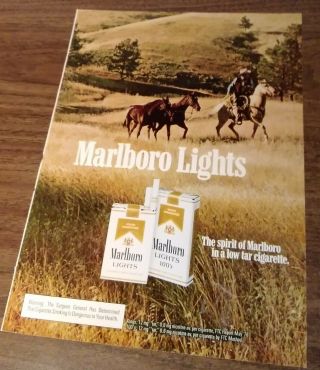 1979 1 Page Advertisement Marlboro Lights Cigarette Ad Cowboy - Horses