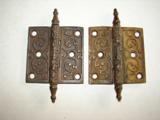 Set Of 2 Antique Ornate Eastlake Victorian Steeple Hinges - 2 - Gc As Found