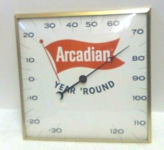 Vintage 1950s Arcadian Thermometer Dealer Advertising Metal Hanging 12x12