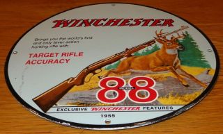 Vintage 1955 Winchester Model 88 Deer Hunting Rifle 12 " Porcelain Metal Gun Sign