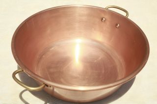 Vintage French Copper Jam Pan With Bronze Handles Rounded Rim 3.  3lbs 15inch