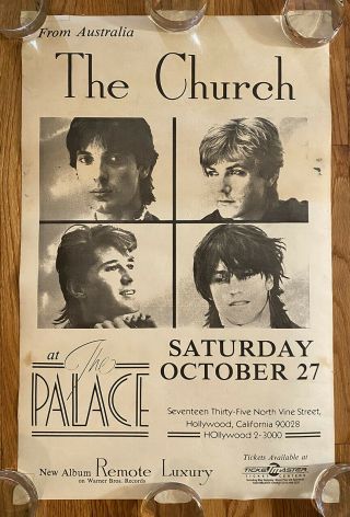 The Church,  Vintage 1984 Live Show Poster,  The Palace,  Hollywood,  Aussie,  Xlnt