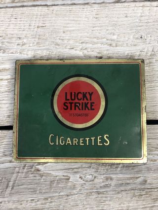 Vintage Advertising Lucky Strike Cigarettes Flat 50 Green Tobacco Tin Case