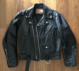 Vintage Excelled Leather Motorcycle Jacket 70s Punk Biker Rock Size 38 Medium