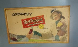 Rare Vintage Cardboard Dr Pepper Sign 10 2 4 Clock 31 3/4 " X 19 1/8 "