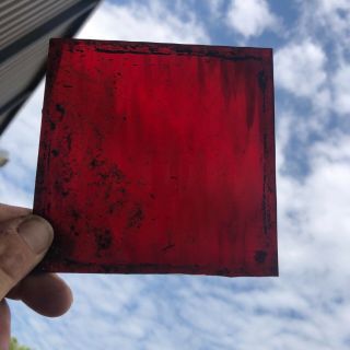 Antique Vintage Stained Glass Window Panel Piece Ruby Red 5” X5” Smooth Surface