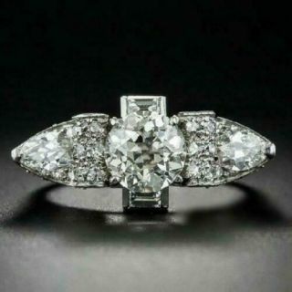 0.  55 Ct Diamond Antique Retro Vintage Engagement Bridal Ring 14k White Gold Over