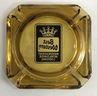Vintage BEST WESTERN Amber Glass Square Ashtray 3.  5 