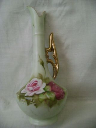 Antique/vintage Lefton China Hand Painted Rose Decors Bud Vase W/gold Trims 748