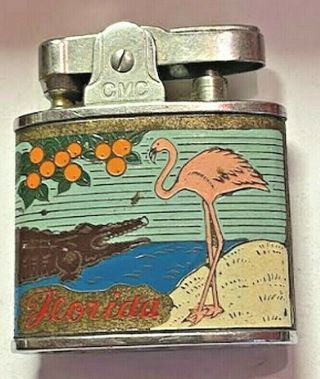Vintage Cmc Continental Lighter Featuring Florida Flamingo Alligator Oranges