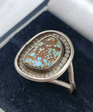 Fine Vintage Sterling Silver Possibly Native American Number 8 Turquoise Ring 7