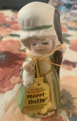 Merri - Bells Christmas Bell Vintage Jasco 1978 Girl With Lamb Porcelain