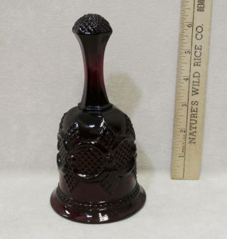 Vintage Ruby Red Glass Hand Dinner Bell W/ Cape Cod Design By Avon