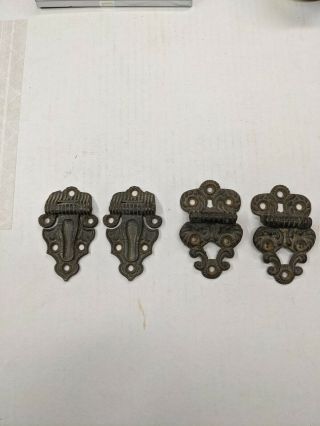 2 Pairs Of Antique Fancy Cast Brass Ice Box Hinges Hardware Trunks Furniture