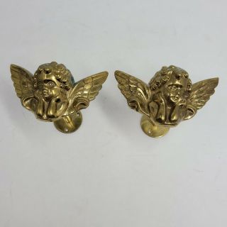 Vintage Solid Brass Cherubs Angels Curtain Tie Backs Drapery Holder Metal Royal