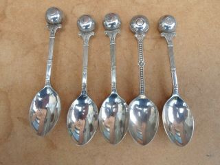 Vintage 1930s Silver Plated Tea Spoons With Lawn Bowl Design Finial X 5