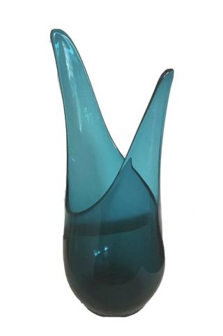 Vtg Mid Century Modern Teal/aqua Blue Viking Art Glass Vase 14”