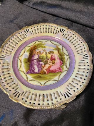 Vintage Decorative Pretty Plate Pierced Decoration Ribbon Cherub Schwarzenhammer