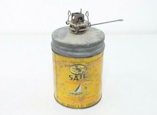 Vintage Folk Art Homemade Oil Lamp Hl Piper Co Montreal Sail Tobacco Tin - M9