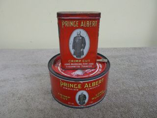 Vintage Smoking Tobacco Tins Prince Albert Crimp Cut Advertizing Pipe