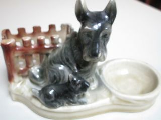 Vintage German Porcelain Scottie Dog & Puppy Match Toothpick Holder Ashtray