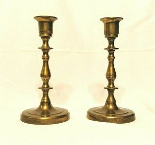 Vintage Brass Ribbed Candle Stick Holders - Set Of Two - Great Patina 3/4 Lb Ea