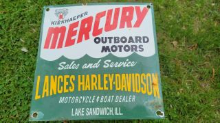 Vintage Mercury Harley Outboard Motors Porcelain Enamel Bait Boat Metal Sign