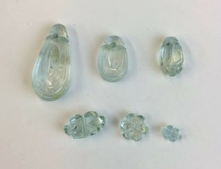 Vintage Probably Chinese Carved Aquamarine Beads/flower Head Gems