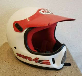 Vintage 1987 Bell Moto 4 Full Face White Motorcycle Helmet With Visor Size 7 1/8
