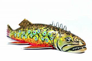 Dean Steffen 12” Brook Trout Fish Decoy Spearing Decoy Ice Fishing Folk Art