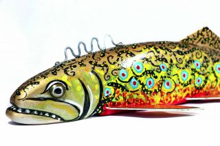 Dean Steffen 12” Brook Trout Fish Decoy Spearing Decoy Ice Fishing Folk Art 3