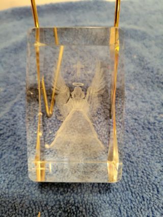 3d Paperweight Crystal Glass Laser Etched Hologram Full Winged Angel & Cross