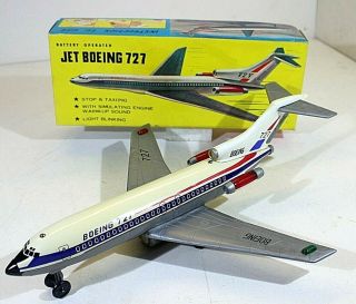 Unknow Boeing 727 Passenger Plane,  Battery Op.  Tin/plastic Vtg,  Hong Kong Nib