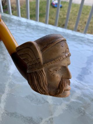 Collectible Vintage French Viking Head Wood Tobacco Pipe