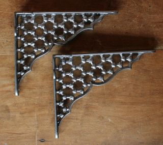 2 X 6 X 5 " Honeycomb Antique Cast Iron Victorian Shelf Brackets Pewter Br05px2