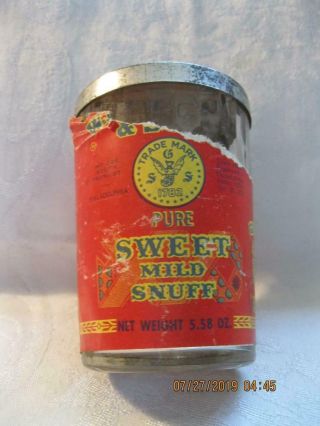 Vintage We Garrett & Sons Sweet Mild Snuff/tobacco Glass Jar W/paper Label & Lid