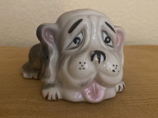 Vintage Mcm Ceramic Dog Sad Eyes Puppy Figurine 4” Long 2.  5” Tall 2.  5” Wide