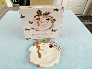 Fitz & Floyd Plaid Christmas Reindeer Canape Plate Or Wall Hanging