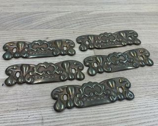 5 Vintage Brass Back Plates For Drawers Pressed Metal 3 " Holes Antique Diy Craft