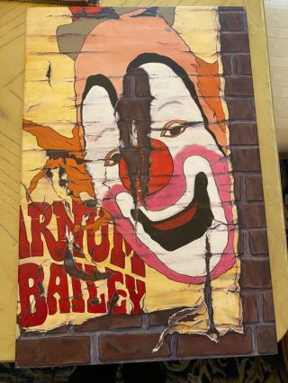 Vintage Painting On Wood Board Barnum Bailey Clown Signed Sarah Schulte ‘77