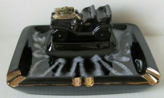 Vintage Antique Car Table Lighter & Ashtray Black & Gold Color