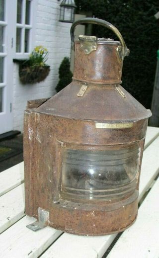 Antique Vintage Very Large Ships Copper Lamp With Extra Port Lens Marine