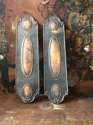 Early 20th Century Tin With Burnished Copper Door Push Finger Plates Antique