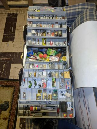 Large Plano Tackle Box Full Of Vintage Fishing Lures And Much More