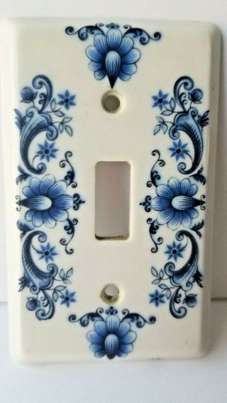 J M Limoges Vintage Blue Floral Single Light Switch Plate Covers France Rare